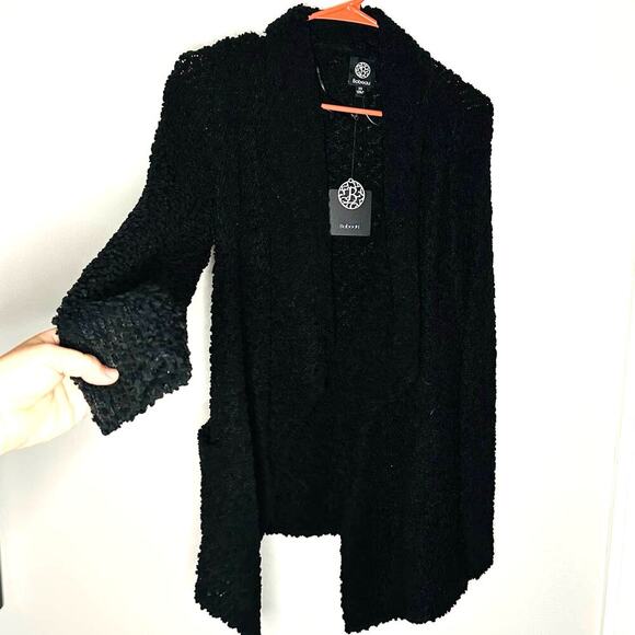 NWT Bobeau Dropped Shawl Collar Chunky Knit Black Cardigan Size Extra Small - Picture 3 of 7
